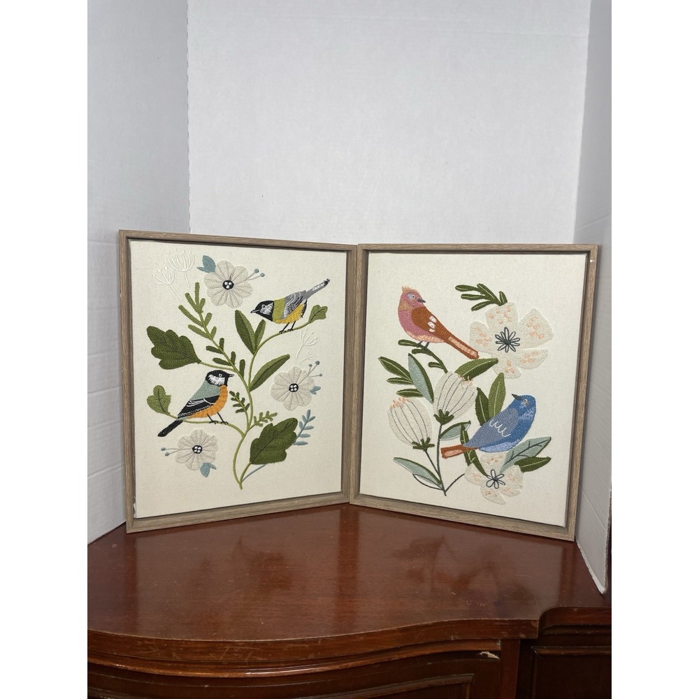 BP Home Textile Embroidered Woven Wall Art Flower Bird Home Decor 12" x 15" Set